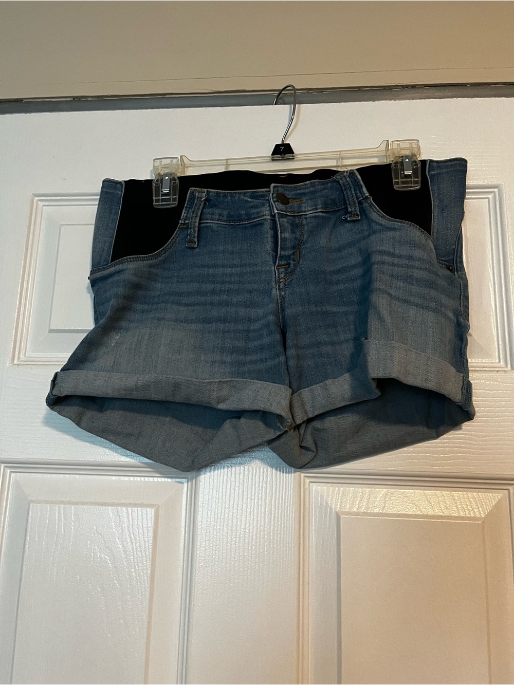 Isabel Maternity by Ingrid & Isabel Blue Denim Shorts with Black Stretch Panels